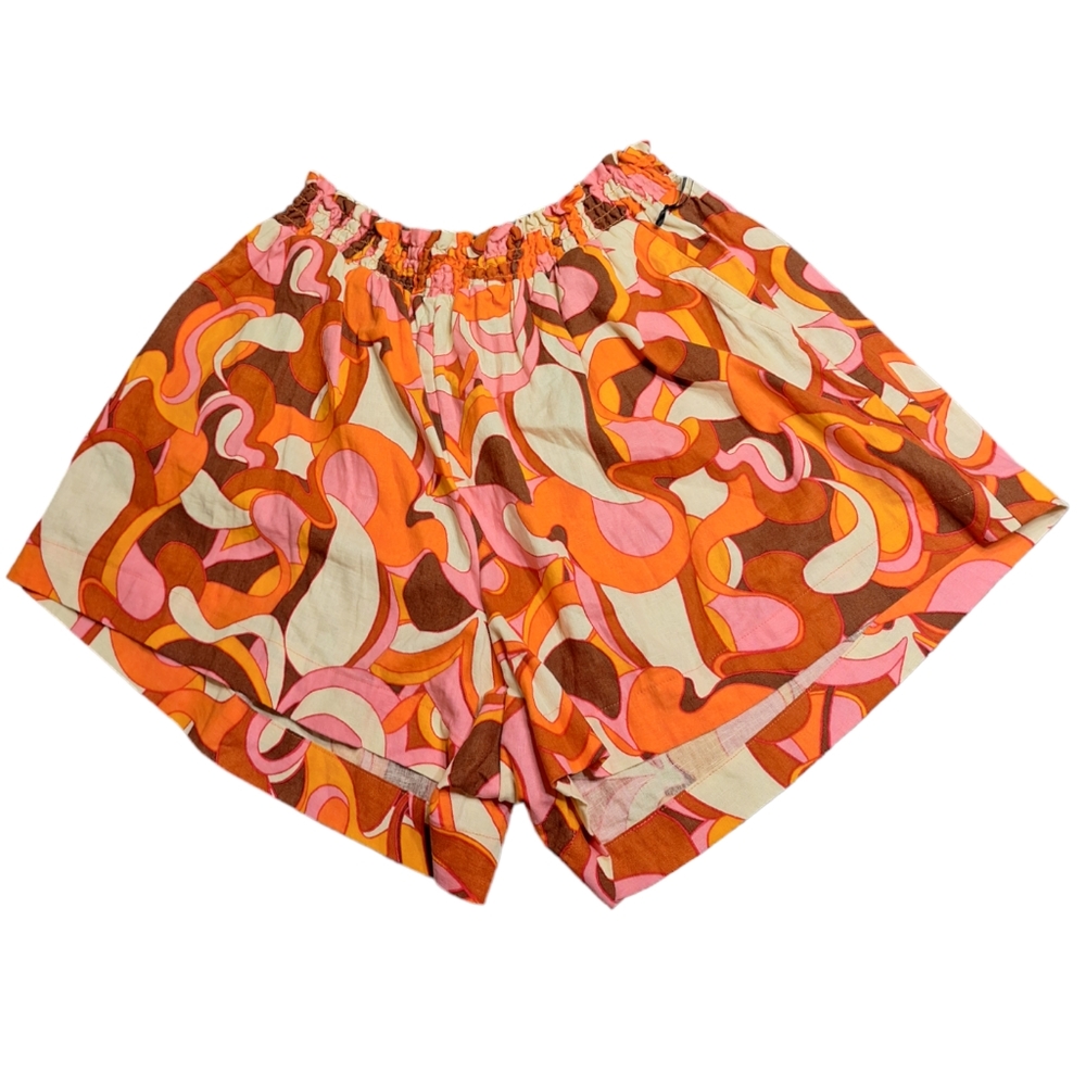 AVA & VIV Women Vintage Paisley Style High Rise Linen Shorts  Size 1X  Orange